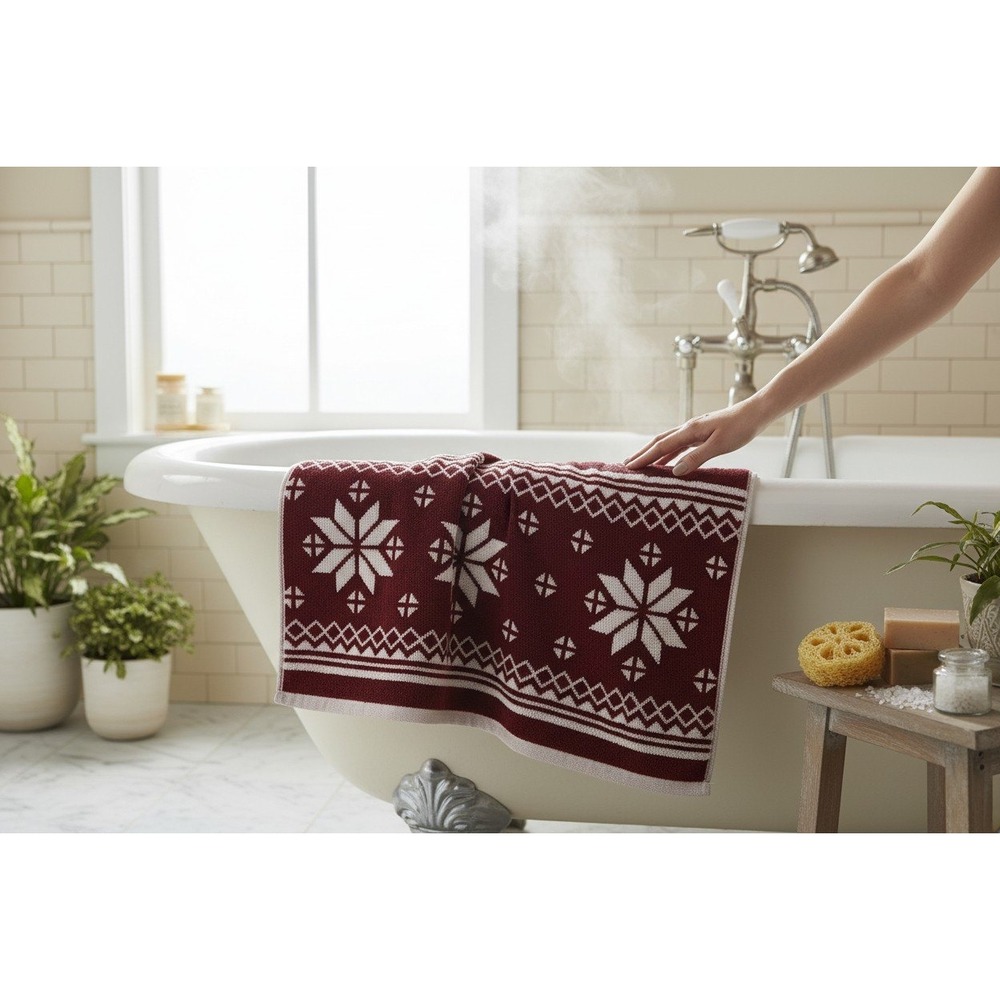 Threshold Bath‎ Towel Unisex OS Red NWOT Fair Isle Snowflake Cotton 48x26